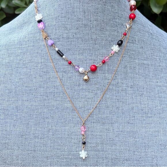 Two Urban Outfitters (OU) Flower & Hearts Bead Layer Necklaces NWT - Picture 8 of 8